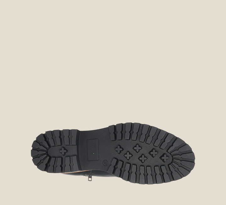 outsole image of Downtown Black boots with laces and rubber outsole.